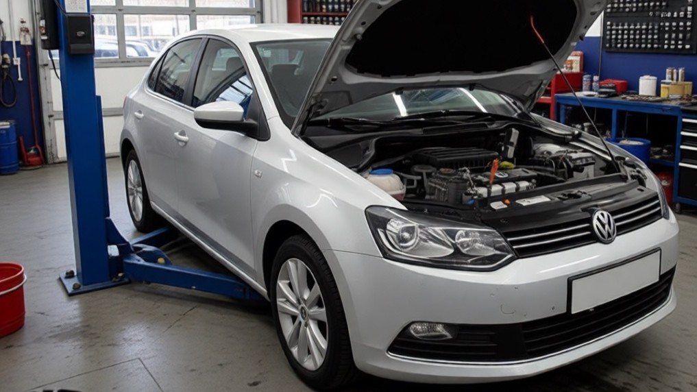 Фольксваген Поло седан в процессе подготовки к замене ремня ГРМ